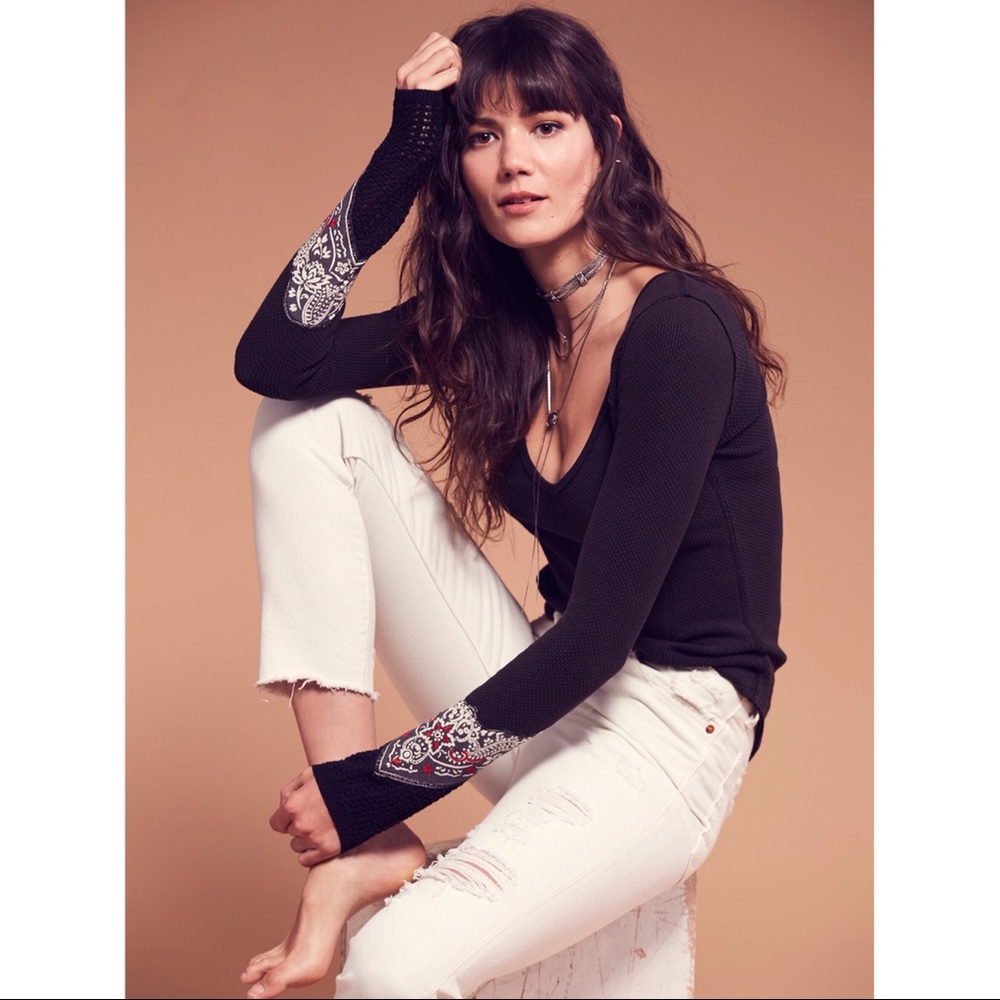 Free People Bandana Cuff Thermal Long Sleeve Top
